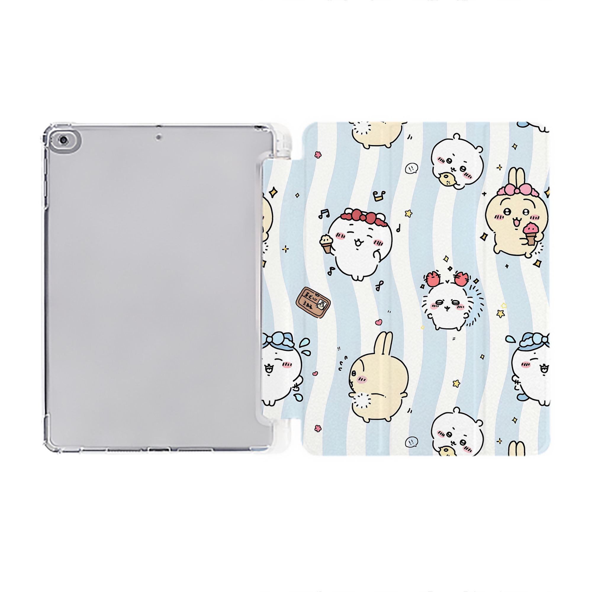 （画像用） ちいかわ Chii-kawa IPad ケース ペン収納付き 三つ折りスタンド PUレザー×シリコン 対応機種9.5/10.5/10.9インチ